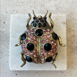 Heidi Daus Gold and Pink Ladybug Brooch